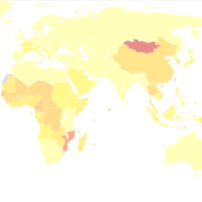 section of global map of liver cancer incidence