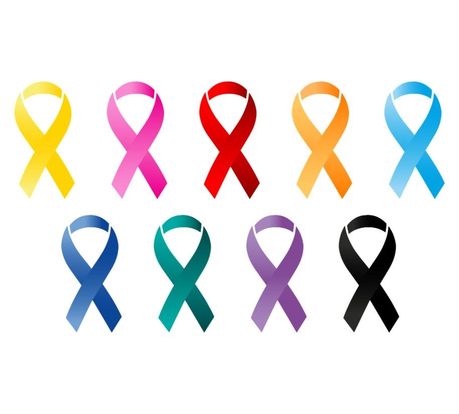 9 different colored cancer ribbons
