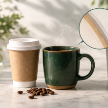 Coffee mugs with coffee beans